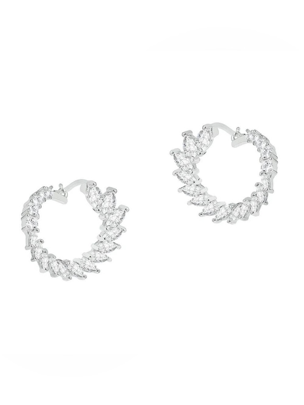 NEW Nordstrom Crescent Moon Silver Crystal Hoop Earrings - White